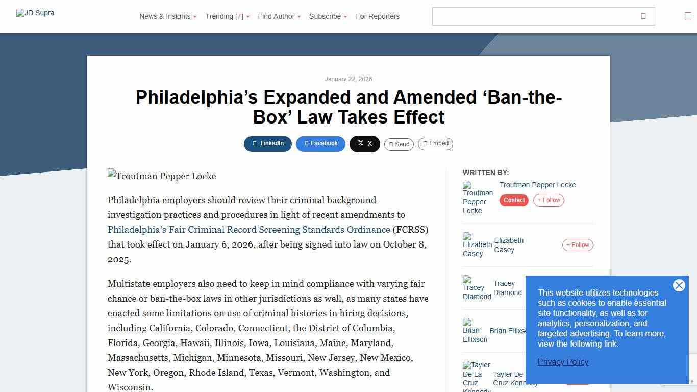 Philadelphia’s Expanded and Amended ‘Ban-the-Box’ Law Takes Effect Troutman Pepper Locke - JDSupra